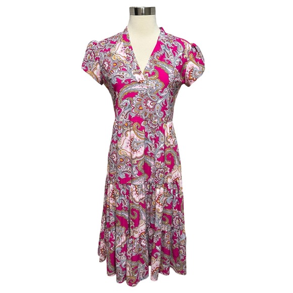 Jude Connally Dresses & Skirts - Jude Connally Libby Midi Dress Womens XS Paisley Tiered Short Sleeve Jude Cloth